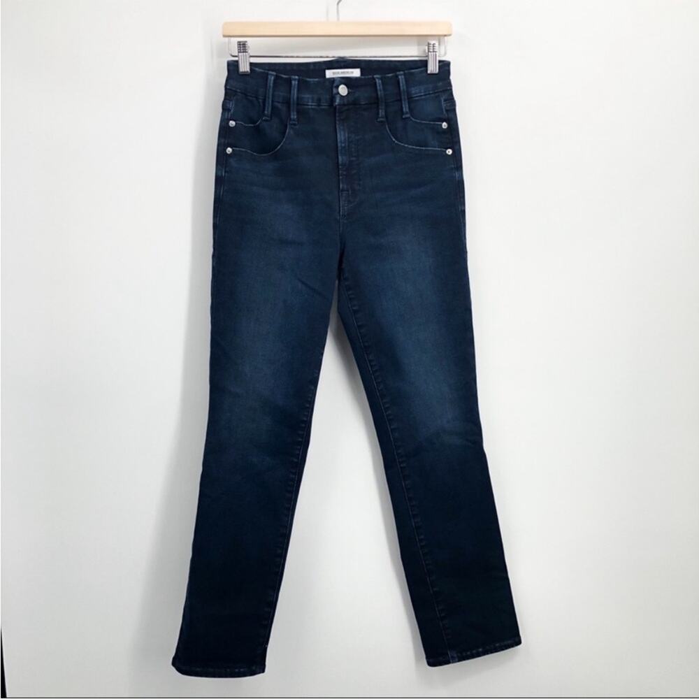 Good American Good Straight Leg Double Pocket Jeans Dark Blue Wash 4